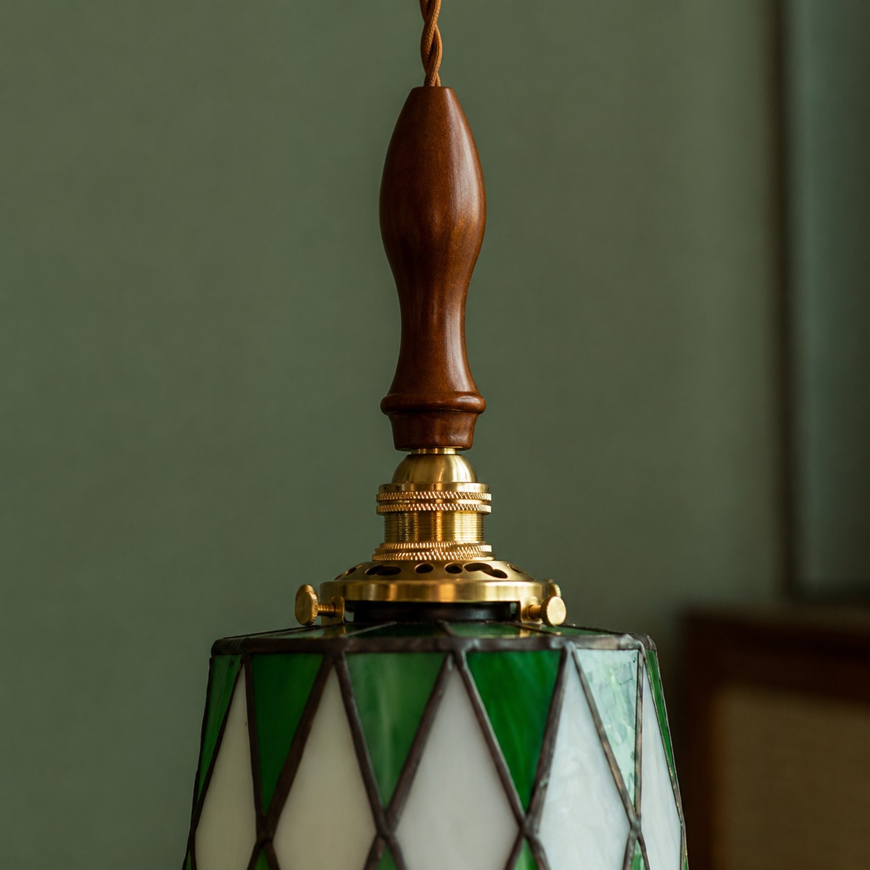 Vintage Green Stained Glass Pendant Light