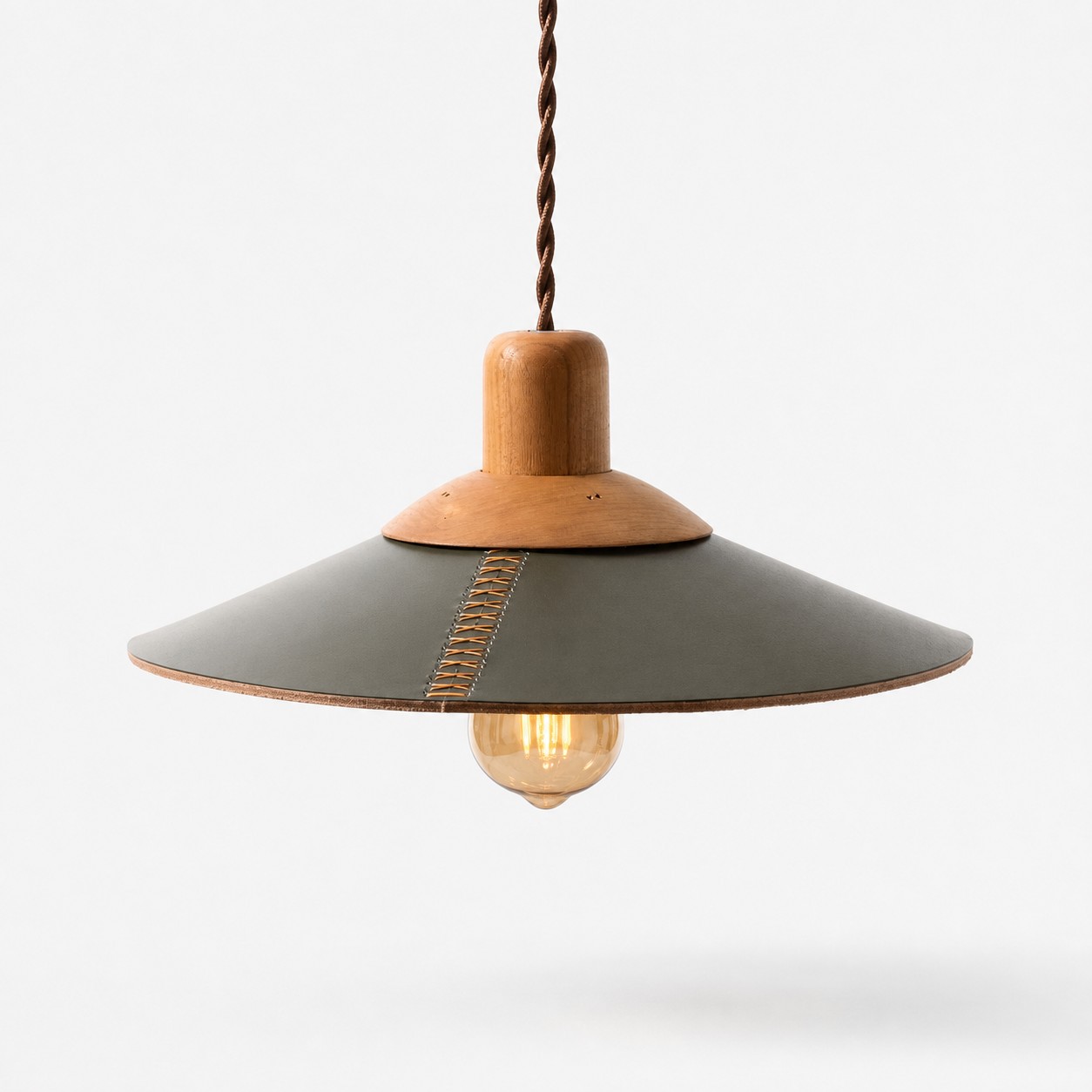 Dark green leather pendant light