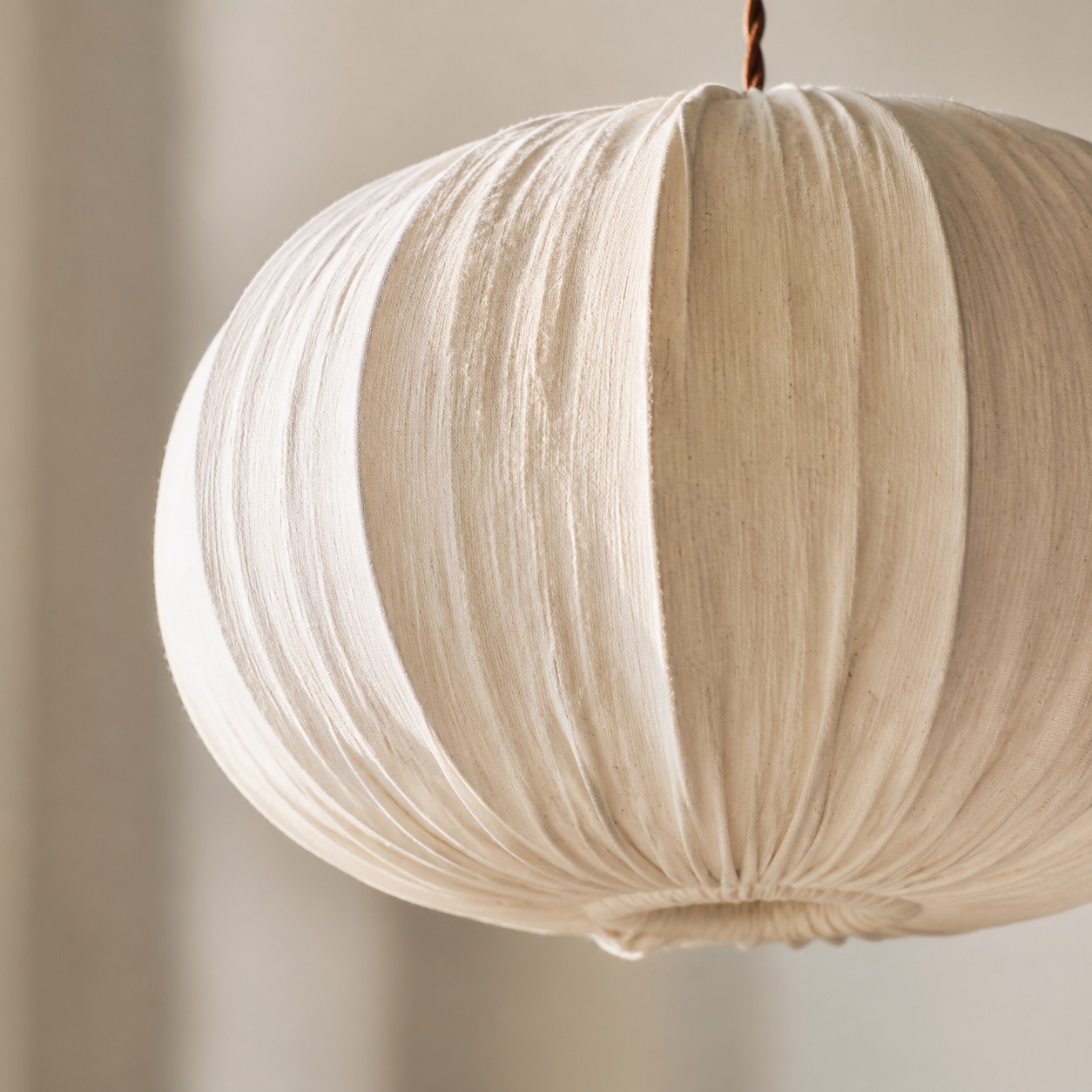 Oatmeal fabric globe pendant light side view