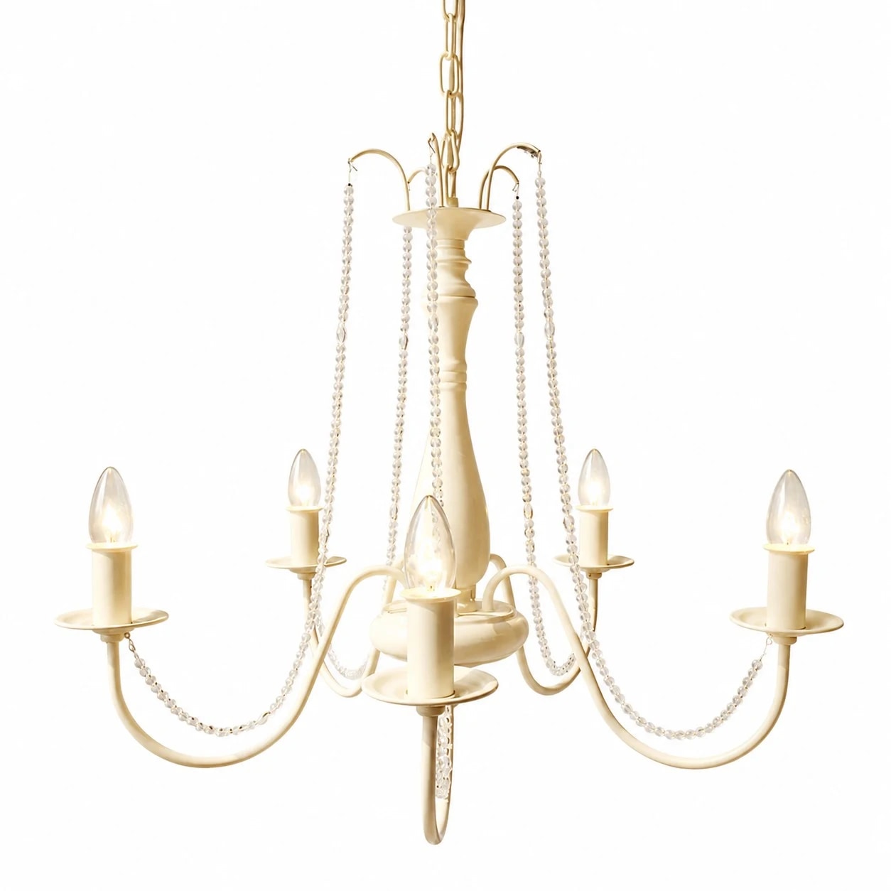 Vintage French crystal candle chandelier full 5-light product view
