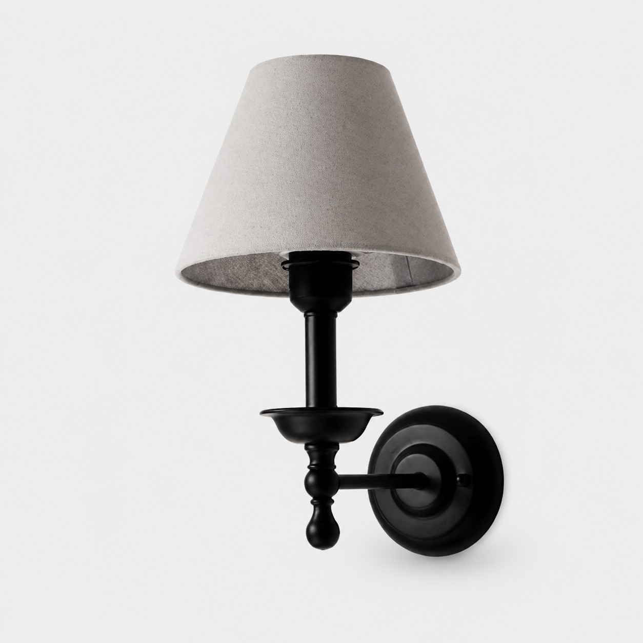 Conical shade wall sconce with wrought iron lamp stand in gray blue shade