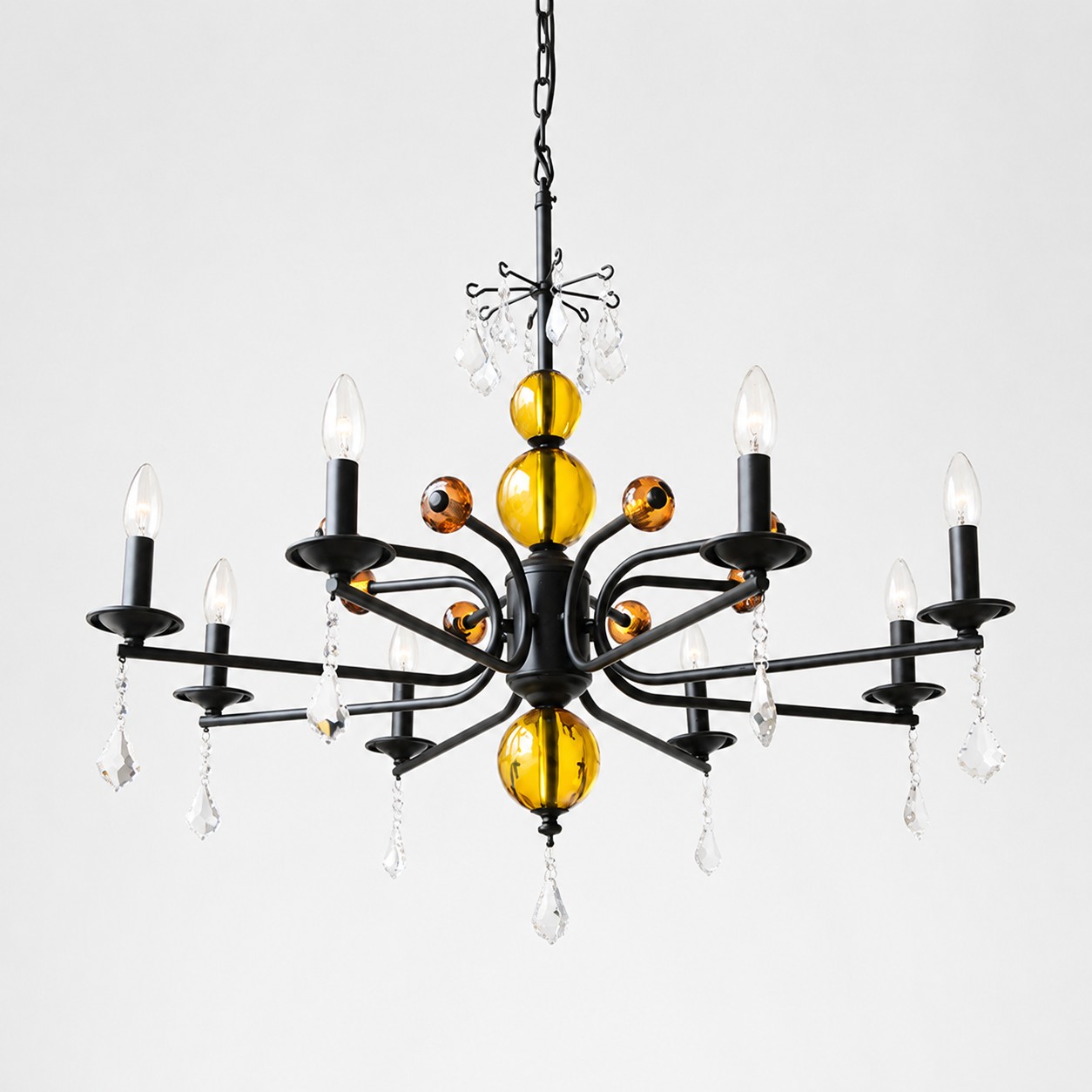 Amber glass French candle chandelier