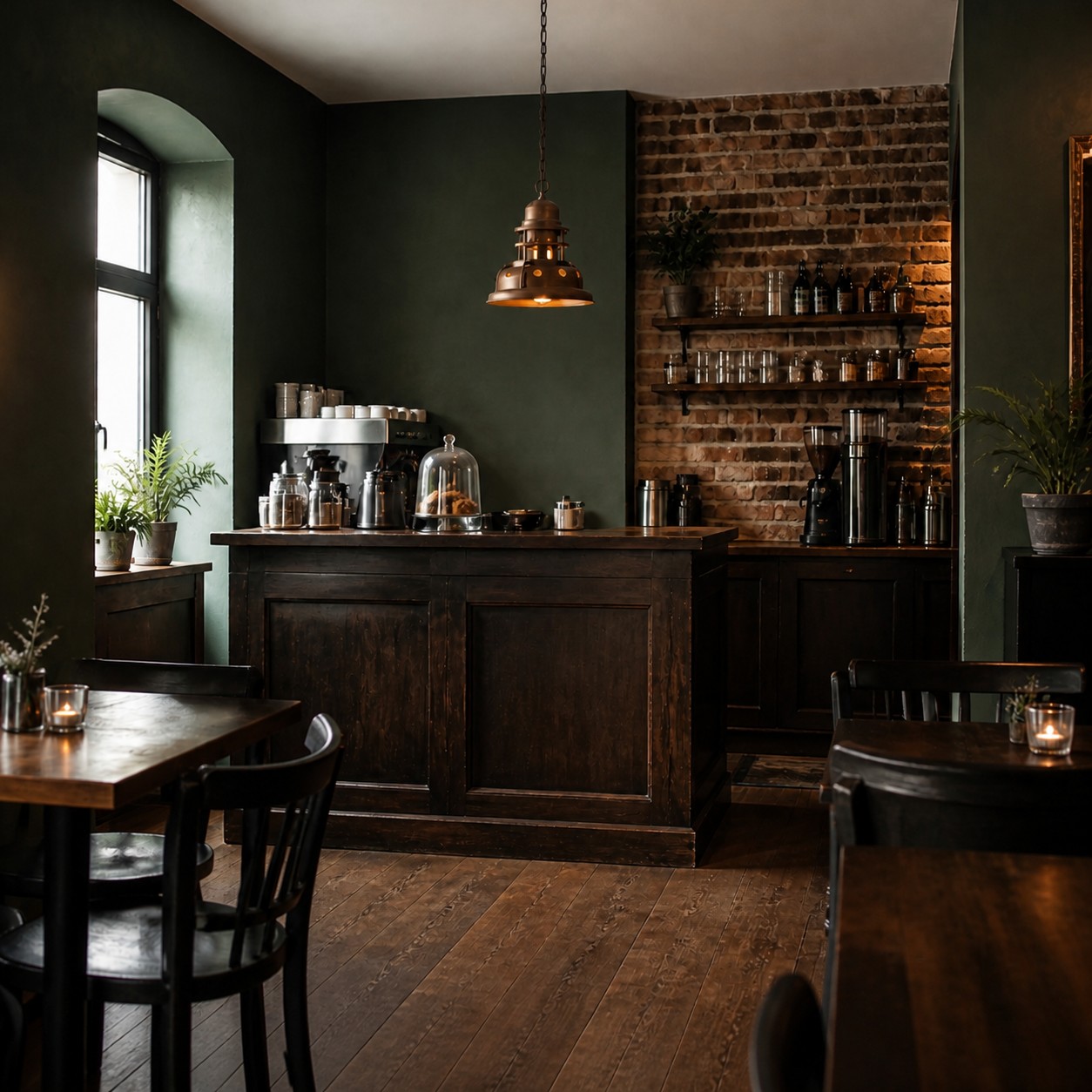 Antique bronze pendant in a cafe