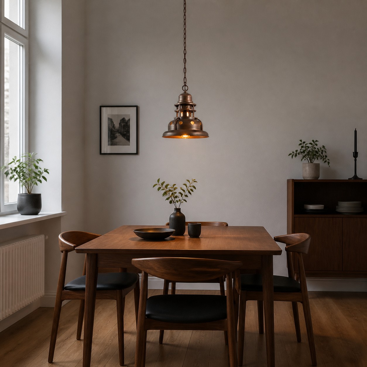 Antique bronze pendant in a living area