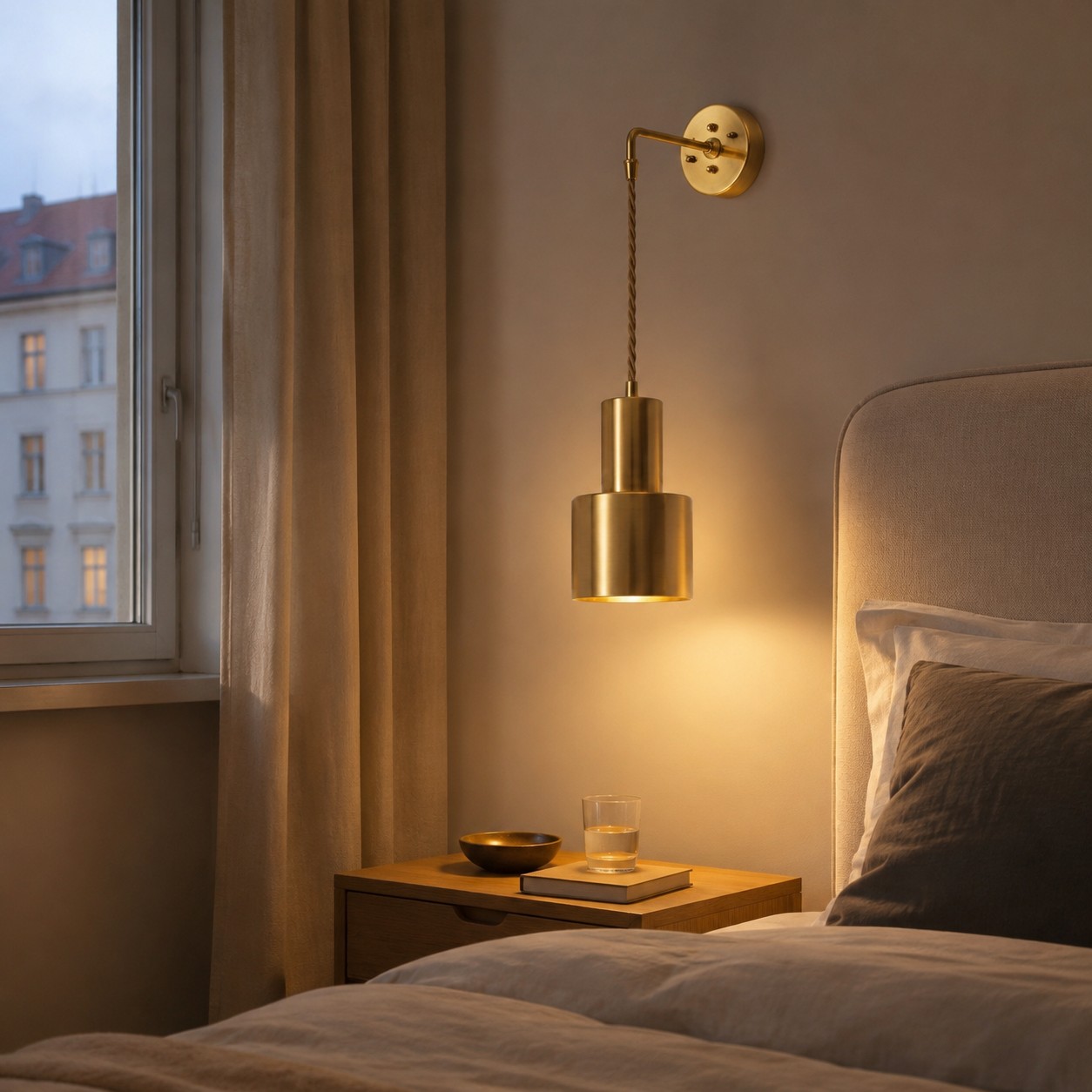 Una lampada da parete elegante, perfetta per comodini, toelette e angoli tranquilli.