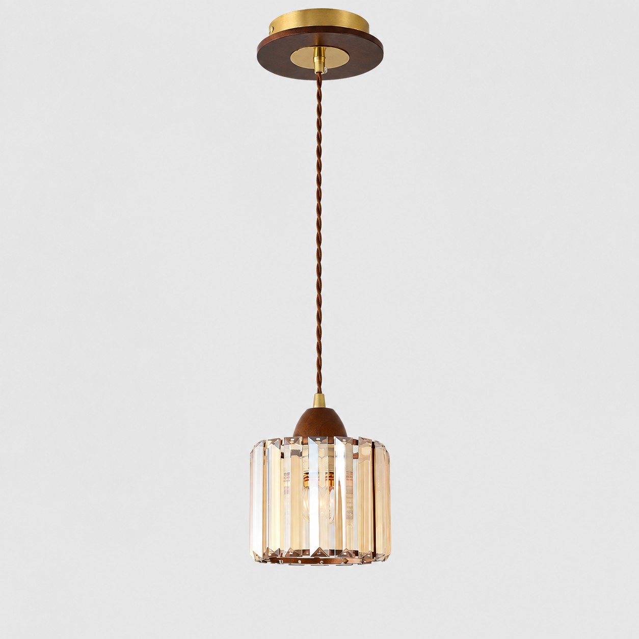 Crystal pendant light with wood and metal details, 15 cm SKU